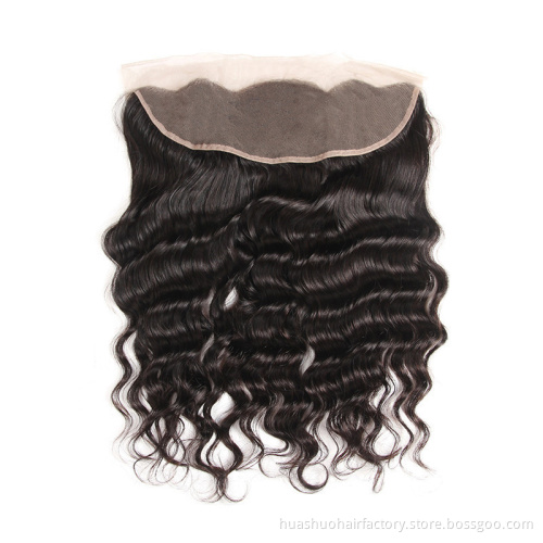 huashuo Highest Discounts New Style 13X4 Virgin Natural Brazilian Ear To Ear Loose Deep Wave Swiss Lace Frontals